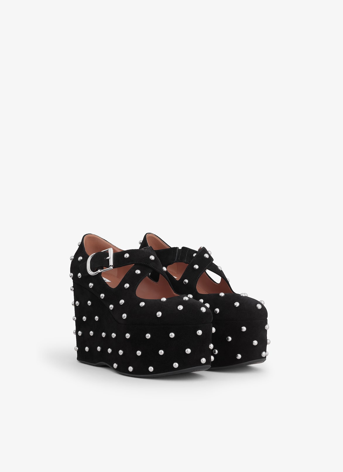 CRISS CROSS WEDGES IN SUEDE WITH STUDS ALAÏA BLACK CRISS CROSS WEDGES IN SUEDE WITH STUDS